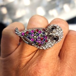 Multi colored Owl Rhinestone Ring